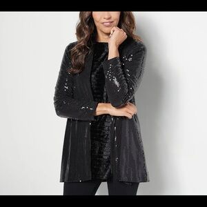 Dennis Basso Sequin Black Blazer Open cardigan